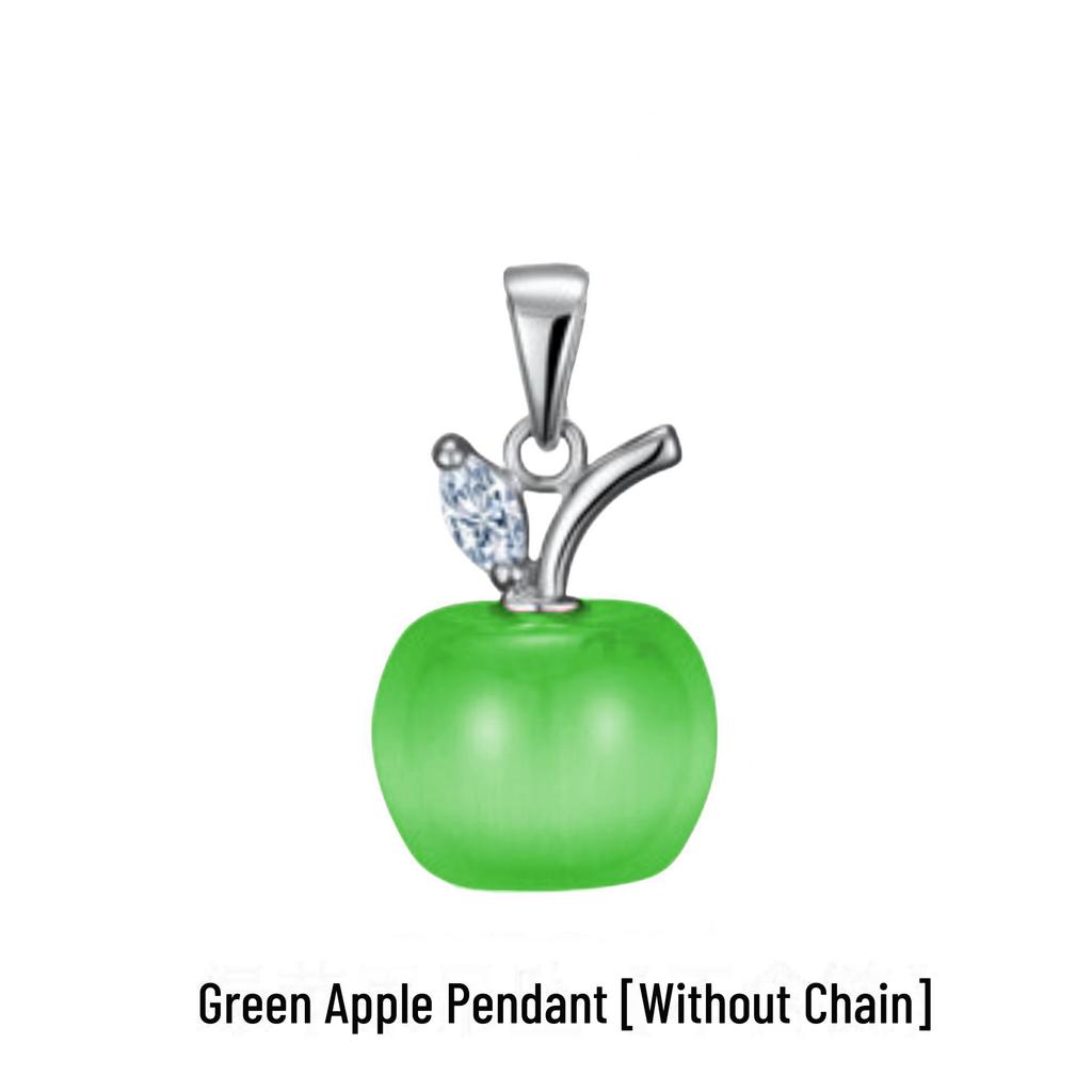 Platinum-Plated Apple Pendant Necklace with Rose Crystal and Moonstone