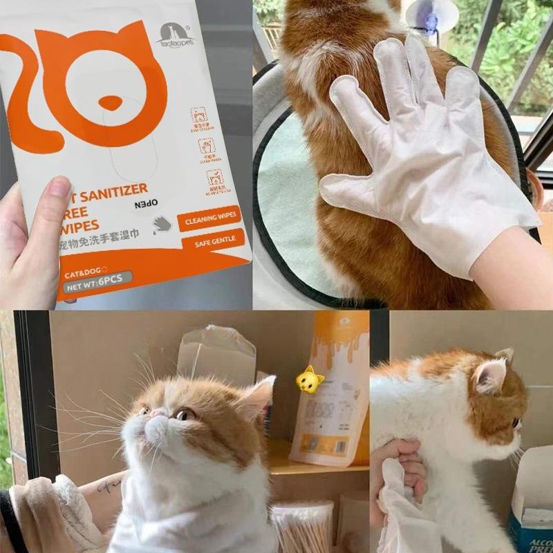 Pet Hand Wipes for No-rinse Cleaning - Cat Dry Cleaning Care - Non-woven Fabric Wet Wipes - Suitable for Cats and Dogs - Single-use Bath Gloves
