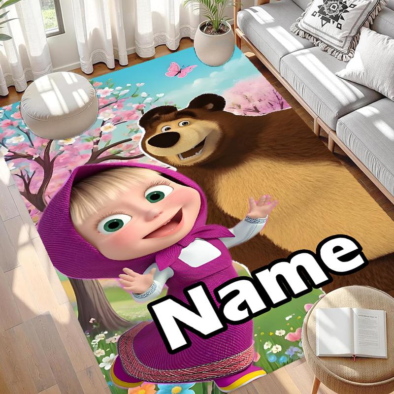 Custom Name Personalized Masha and The Bear Print Carpet, Versatile Home Decor Rug, for Playroom, Apartment, Balcony, Entryway, Hallway Gift