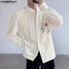 INCERUN Men Stand Collar Long Sleeve Floral Print Patchwork Buttons Casual Loose Shirts