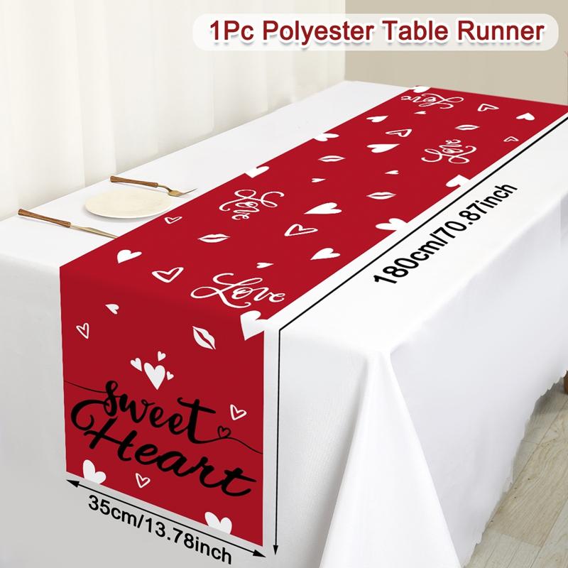Valentine's Day Table Flag Polyester Sweet Heart Table Runner for Wedding Rose Home Kitchen Dining Table Decorations