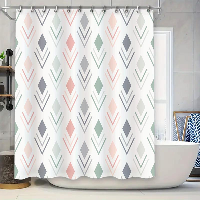 

Geometric Print Shower Curtain Peach, Grey Green Hues Bathroom Decor By Taurusduan For Home Use W60H190(CM)-1 Pcs