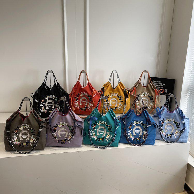 Women's Large Capacity Embroidered Drawstring Tote Bag with Custom Text or Logo