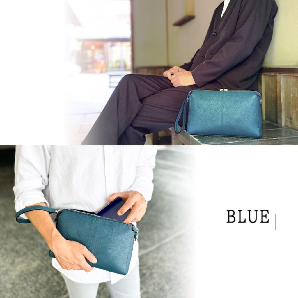 [kakkoii] Toyooka-made, Artisan-crafted Genuine Leather Second Bag, A5 Compatible, Lightweight 290g Clutch Bag, Himeji Leather, Made in Japan (Blue)