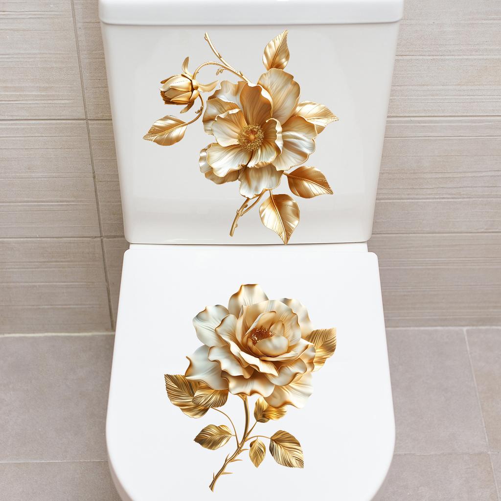 2pc Plant Toilet Sticker, Fresh Flowers Decals, Removable Waterproof Stickers, Vinyl Sticker, Suitable For Decorating Toilets
