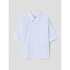 Saendeusaundeu (Unisex) Pinstripe Crop Short Sleeve Shirt Light Blue