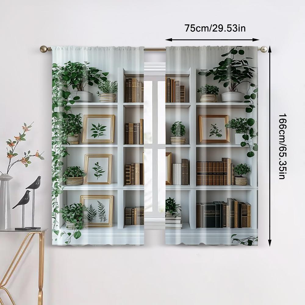2pc,  Party Curtains Modern White Bookcase Versatile Durable Polyester,Without Electricity Birthday Party Perfect for Apartment