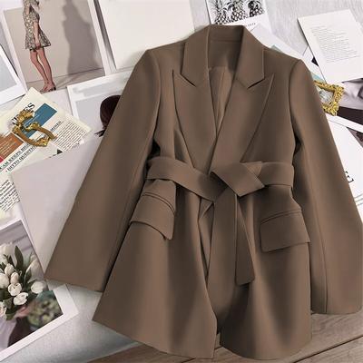 Spring Autumn Korean Style Women's Slim Fit Suit Jacket Coffee Color Belted Fashionable Small Western