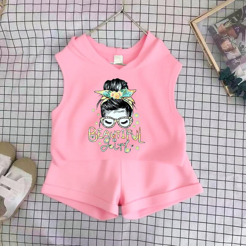 Girls Cotton Cartoon Print Tank Top And Shorts Set Fashionable Summer Two Piece Outfit For Kids