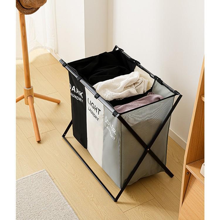 3-Compartment Foldable Laundry Basket with Oxford Cloth for Bathroom Storage and Toy Organization