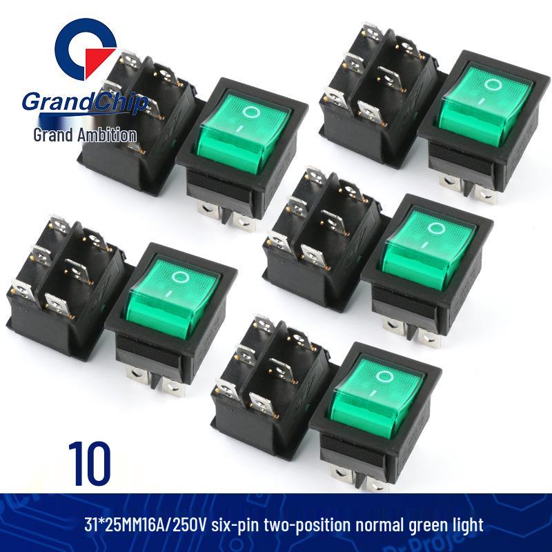 KCD4 High Power Boat Rocker Switch, 4/6 Pin, Red/Green Light, 31x25mm, 16A 250V