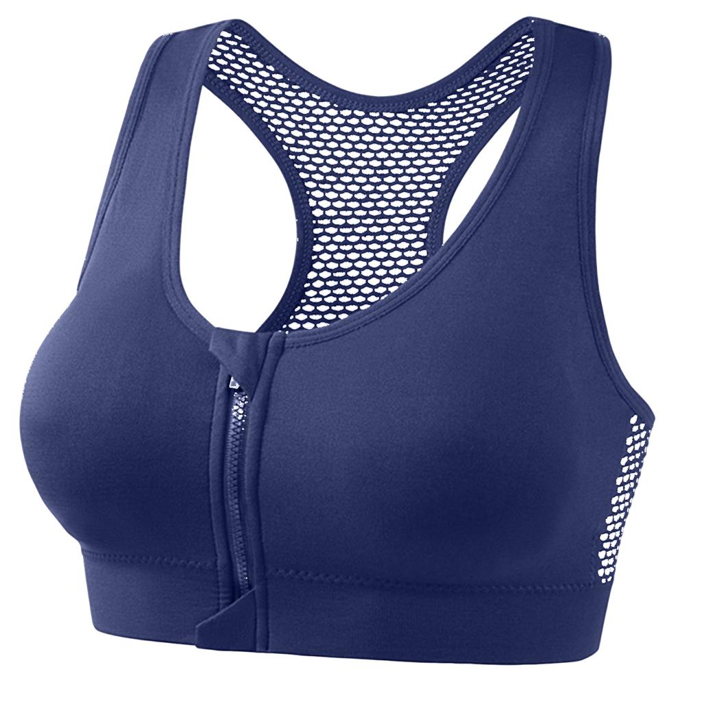 Women's Underwear Front Zipper Yoga Sports Bra Hollow Mesh Breathable Hole Large Size Without Steel Ring Sports Bra