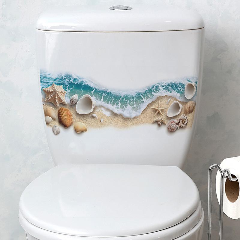 Sea Beach Exquisite Shell Toilet Sticker Bathroom Toilet Seat Waterproof Sticker Self-Adhesive Decorative Wall Sticker