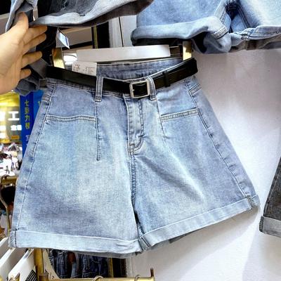 Summer Pants Classic and Minimalist Fashion Versatile High-waisted Women's Annual Loose Wide-legged Rolled Edge Outside Wear Sub Summer Denim Shorts