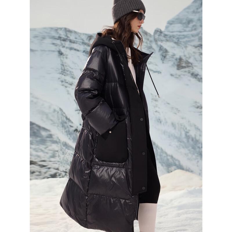 ELLE Women's Hooded White Duck Down Long Puffer Jacket