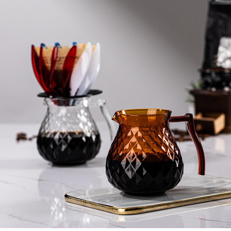 High Borosilicate Glass Amber Coffee Pot Hand Prune Coffee Sharing Pot