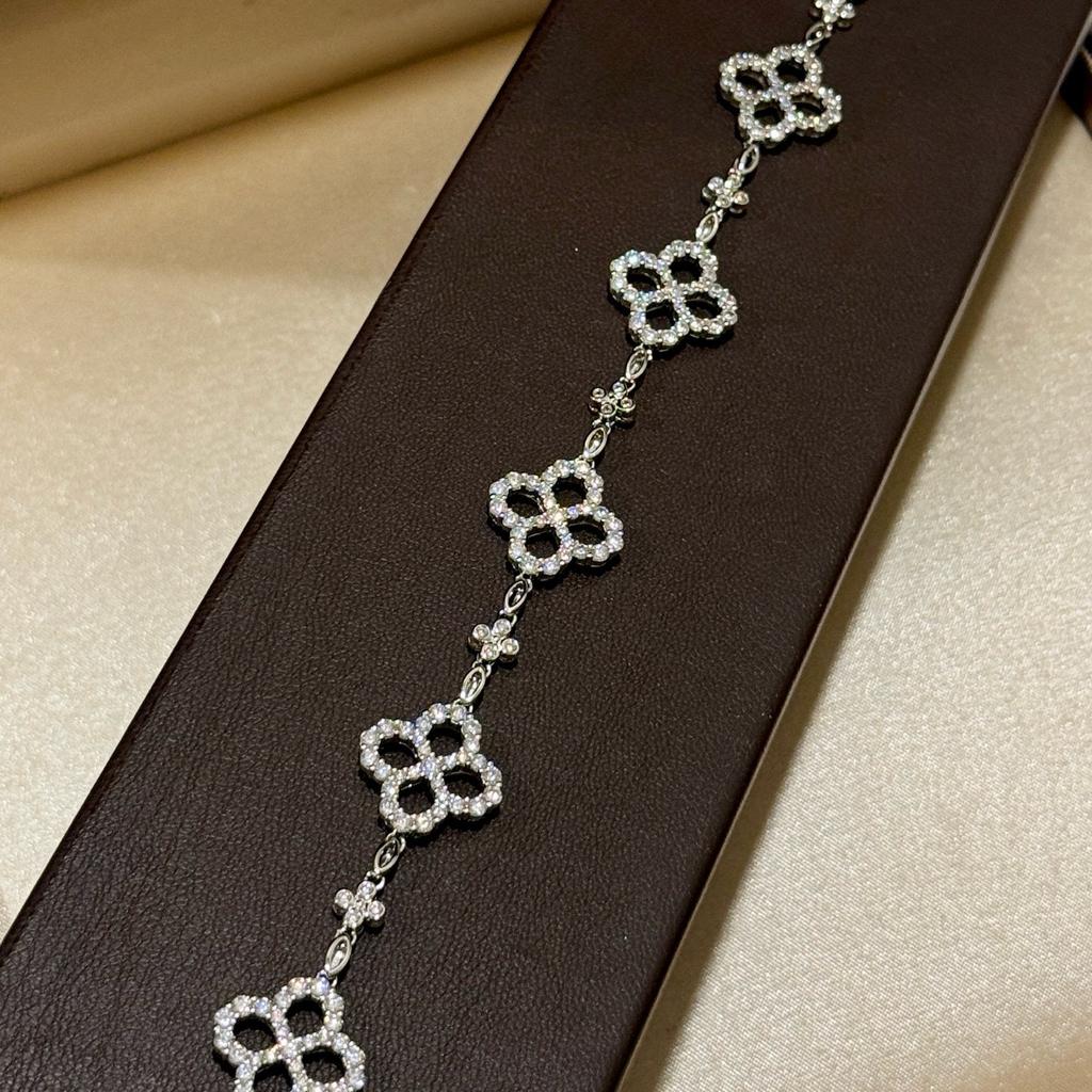 New Vintage 100% Pure 925 Sterling Silver Link Bracelets Pave Aaa Zircconia 5 Flower Bracelet For Women Luxury Fine Jewelry