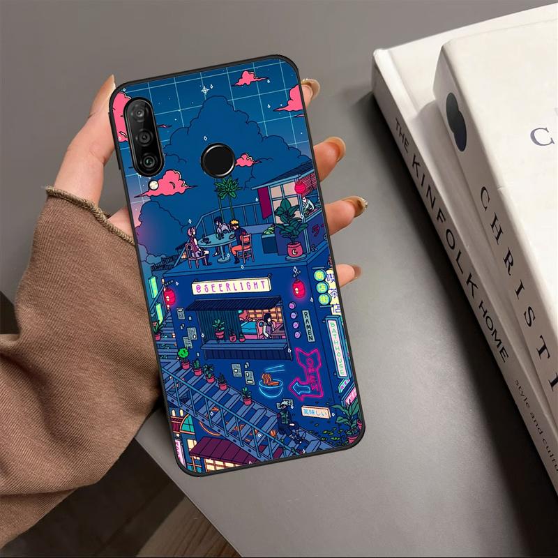 Neon Village Bathhouse Night For Huawei Nova 12s 12i 11i 8i 7i 9 10 SE Y90 Y60 Y70 Y72 Y61 Y91 P30 P40 Lite P60 Pro Case