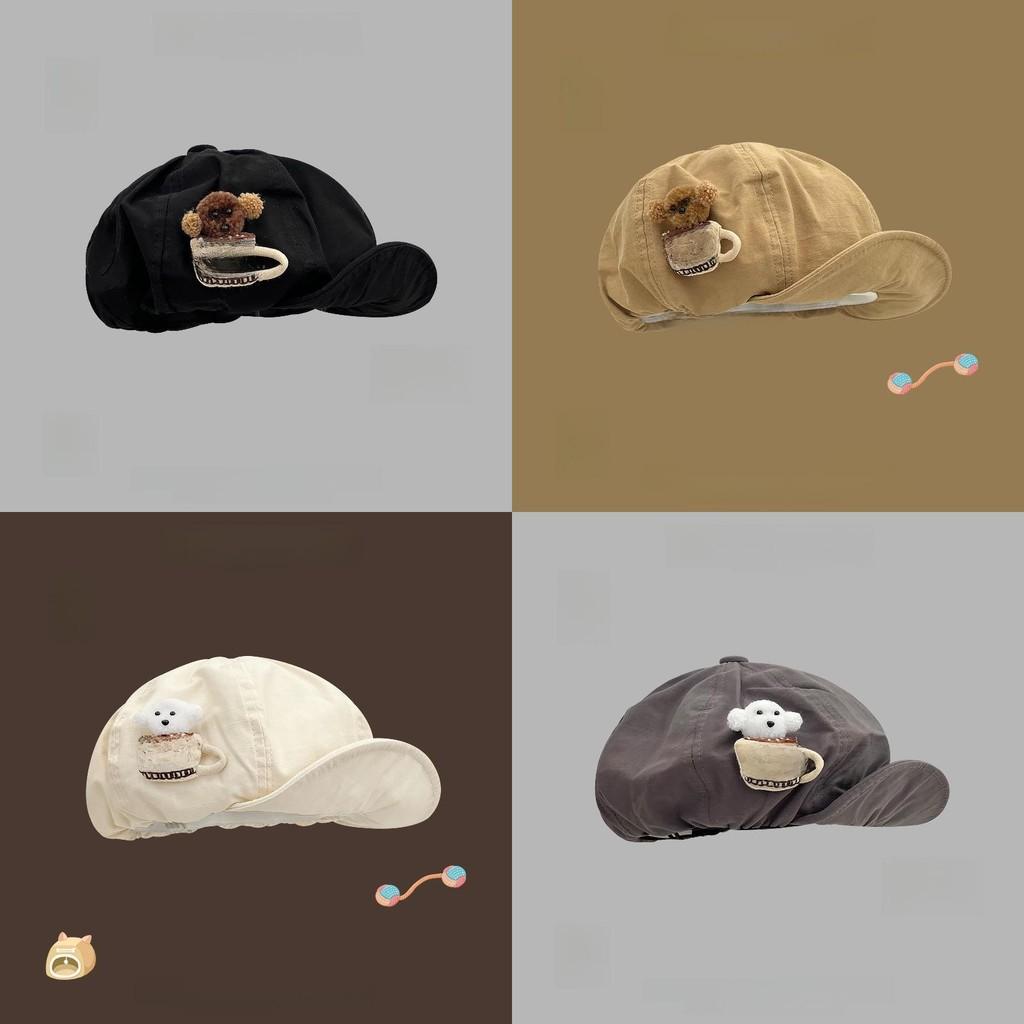 Dog Cartoon Casual Cotton Beret Hat For Women Spring Sun Hat Gift Artists For