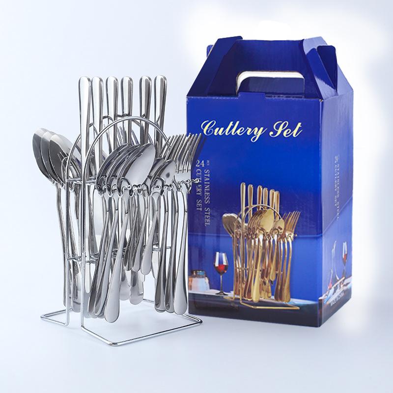 

24 шт. / комплект столовых приборов из нержавеющей стали 1010, четыре основных предмета, набор вилок, ложек и ножей в западном стиле, набор столовых приборов, набор столовых приборов, вешалка, подарочная коробка