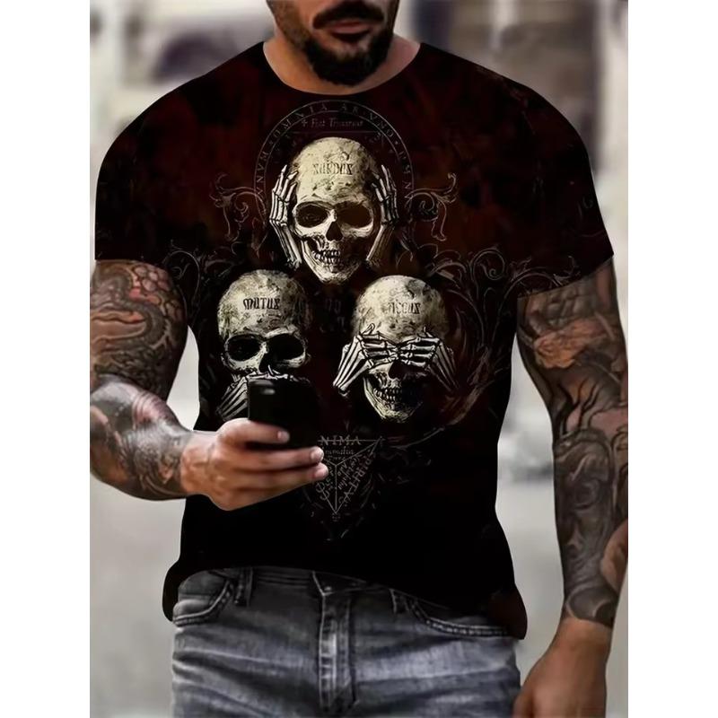 

Летний топ с круглым вырезом и 3D-принтом ужасающего черепа, модная повседневная мужская футболка с коротким рукавом 6XL