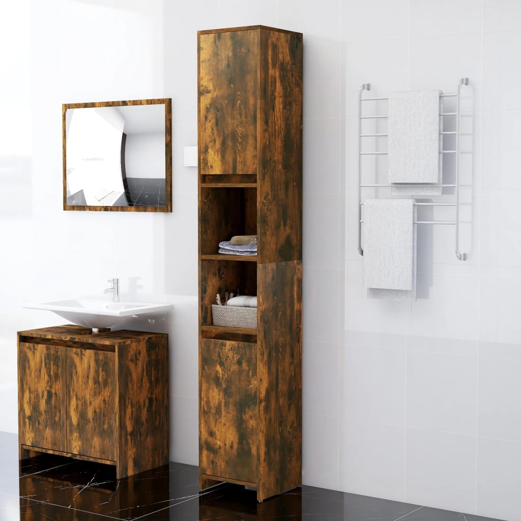 Vidaxl Bathroom Cabinet, Smoked Oak, 30X30X183.5 Cm