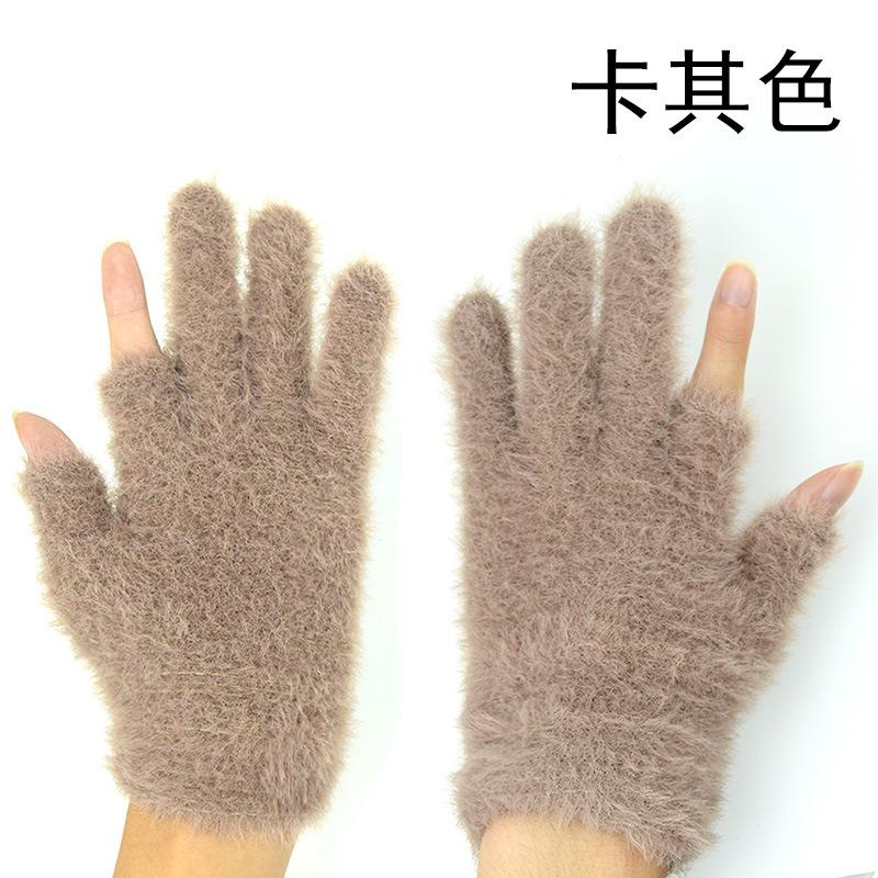 Gants d'hiver résistants au froid et à la chaleur, gants en peluche tricotés en fausse fourrure de vison avec demi-doigts pour l'automne, l'hiver, la maison et l'extérieur