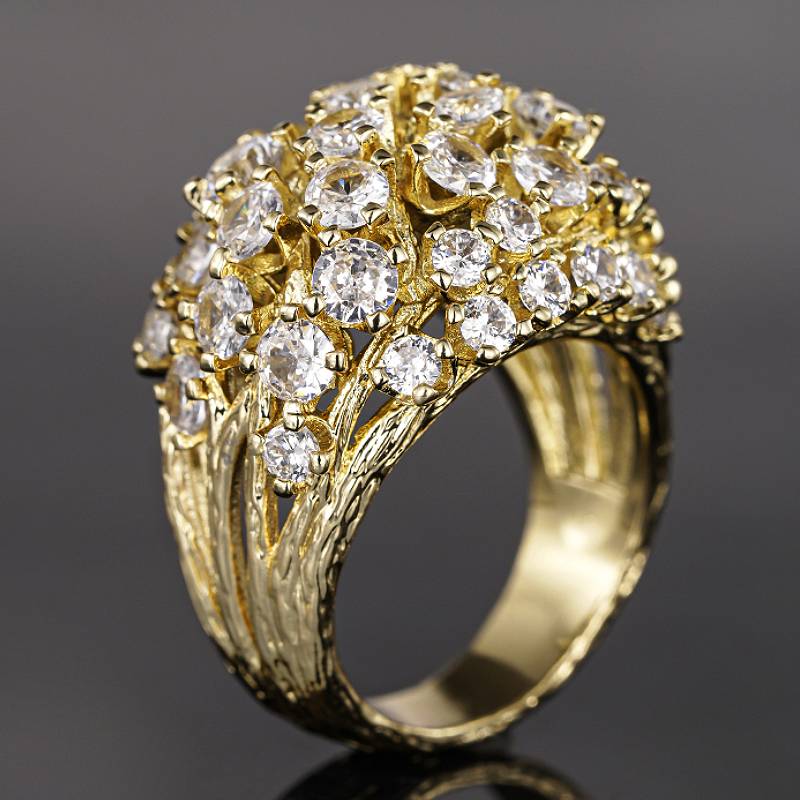

Huitan Gold Color Luxury Women Ring Full Sparkling CZ Stylish Lady Finger Accessories for Wedding Engagement Gentle Zircon Gift 10