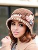 Elegante Häkel-Eimerhut mit Blume Gestrickte Blumen-Beckenhüte Leichter Warmer Eimerhut Für Damen Herbst & Winter Boho