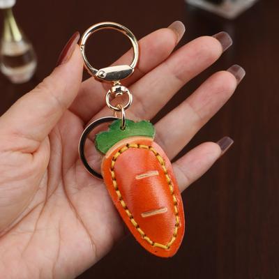 First Layer Cowhide Carrot Keychain Pendant Locomotive Car Key Chain Accessories Bag Pendant Cute Little Gift