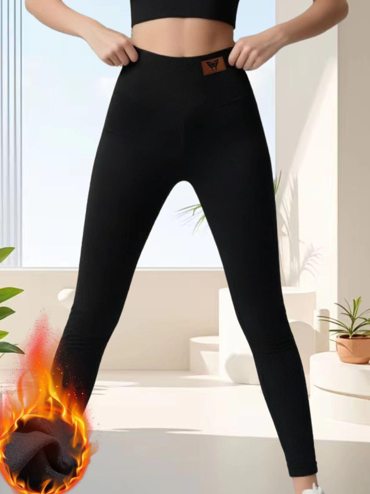 

Women s High-Waisted Fleece-Lined Warm Yoga Pants - Autumn/Winter Base Layer Tight Pants Double Extra Large чёрный