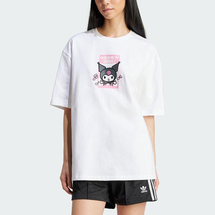 adidas Originals X Hello Kitty Kuromi Cartoon Print Loose-Fit Kurzarm-T-Shirt Damen Tops Weiß JG8056