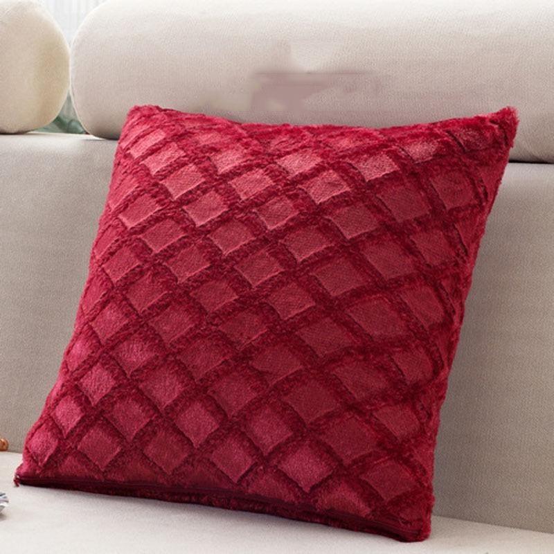Solid Bright Color Grids Checks Decorative Pillow Sofa Soft Velvet Cushion Cover