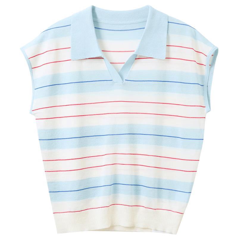 Striped Knitted Polo Pullover L