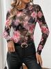 Elegant Rose Floral Mesh Slim-Fit Top for Women - Autumn/Winter Collection