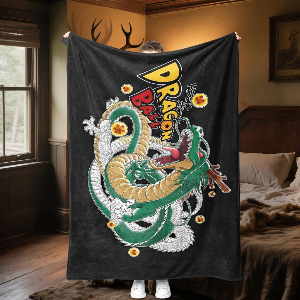 1PC Shenron  Print Flannel Blanket, High quality All Seasons, Home Decor, Warmth and Comfort, Perfect for Christmas Gifts