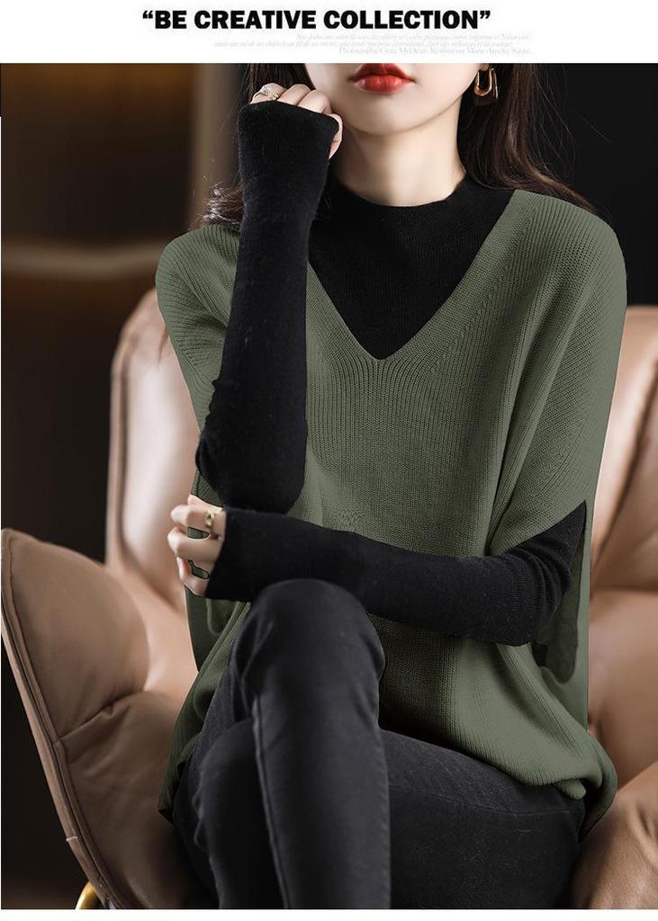 Autumn/Winter 2026 Red V-Neck Batwing Sleeve Sweater