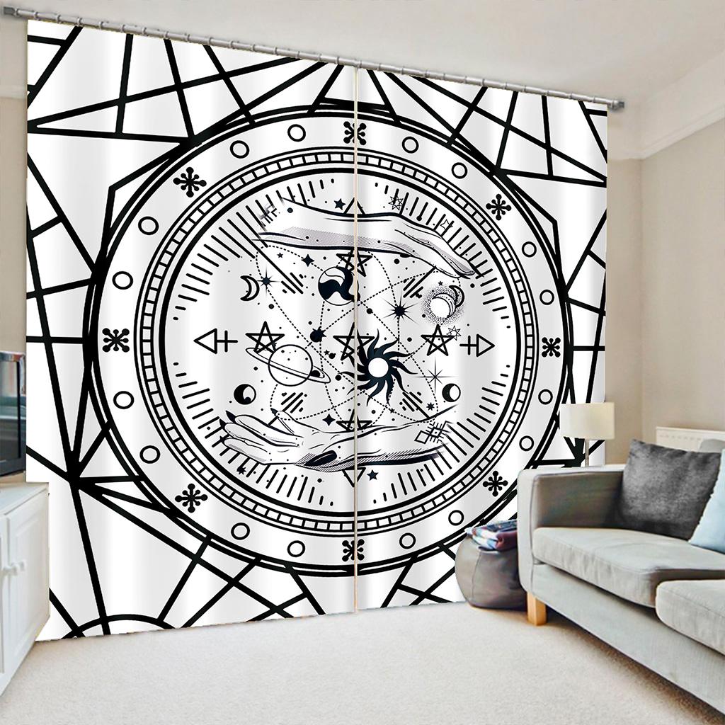 2 Panel Gold Black Curtain Pattern Geometric Curtain for Bedroom Living Room Floor-to-ceiling Window Shutters Blinds Grommet Top