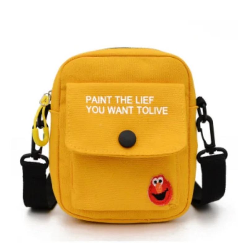 Canvas Women's Phone Bag Cartoon Printed Shoulder Messenger Bag Hit Color Flap Purse Casual Handbag Female Shopping Bag