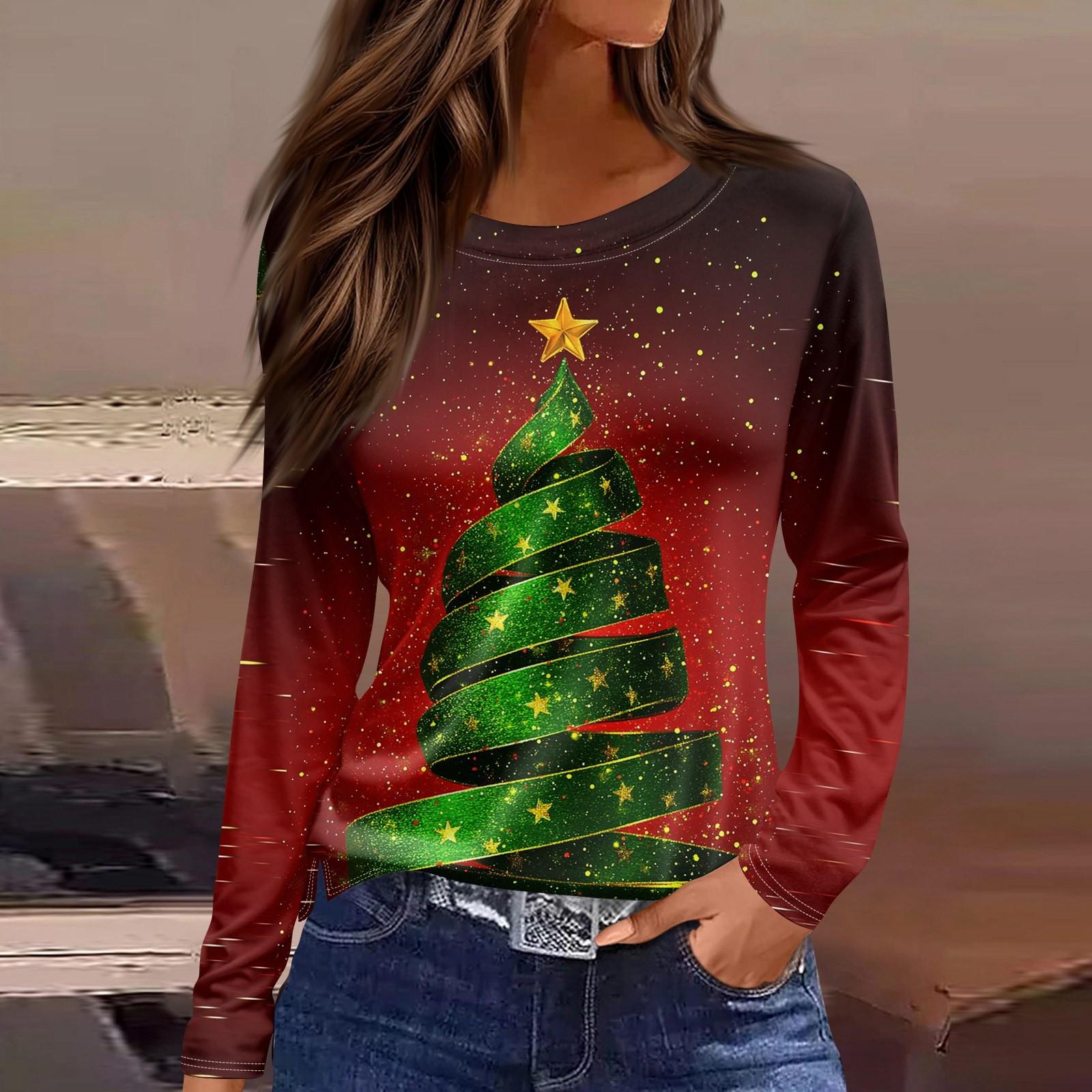 

Длинные рукава женские топы цветочный принт винтажная мода повседневные свободные с R-образным вырезом рубашки больших размеров Рождество XL винный