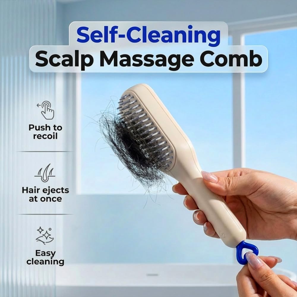 Self-cleaning anti-static massage comb, retractable pull-out comb, cushion massage detangling comb