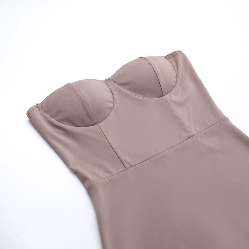 Podzimní dámská móda Dlouhá sukně Sexy pletené šaty bez ramínek ve stylu celebrit, Slim-fit, Temperamentní