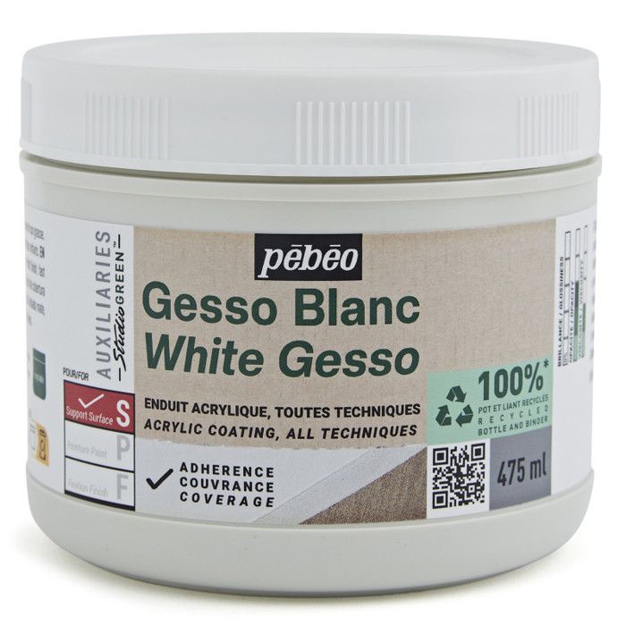 Gesso - Blanc - Apprêt - Mate - Toutes techniques - Pébéo - 475ml