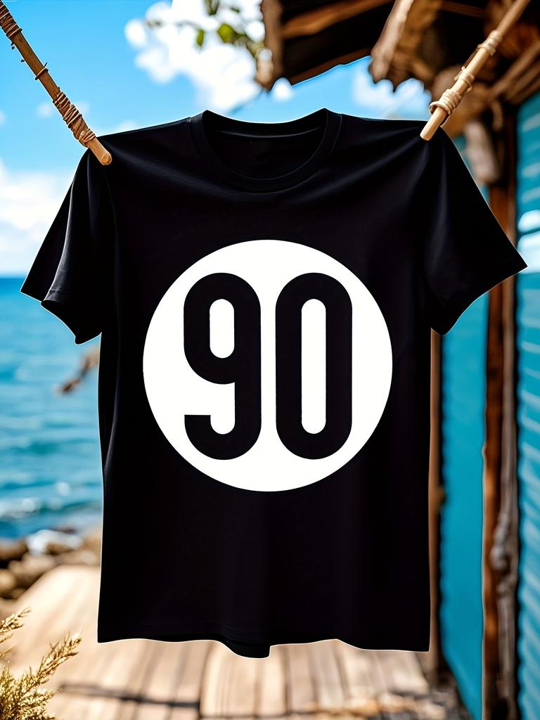 Minimalist '90' Graphic Long Tshirt Bold White Numerals