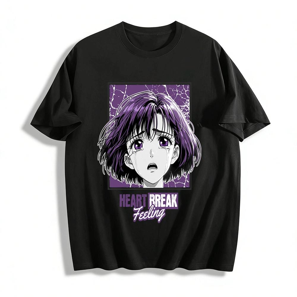 Vintage Anime Crying Girl Print T-shirt Heartbreak Vibe Pure cotton T-shirt XXS