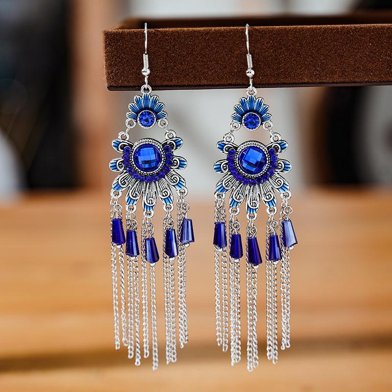 Vintage Ethnic Colorful Crystal Dangle Earrings for Women Classic Beach Chain Tassel Drop Earring Female Pendiente Bijoux