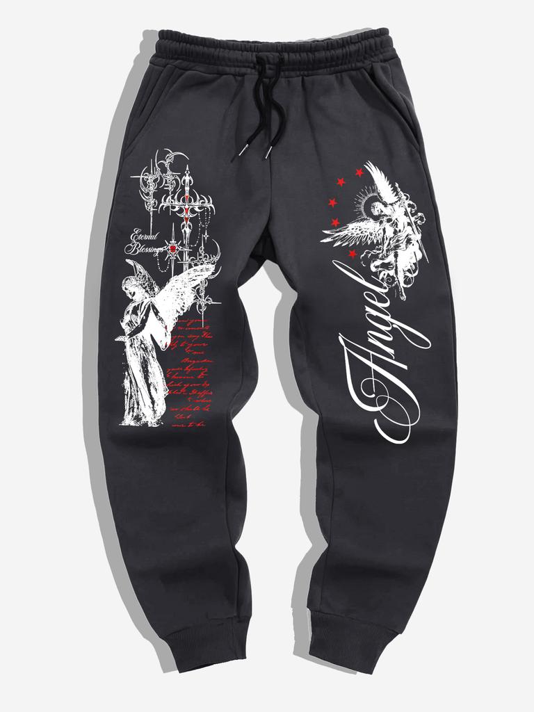 [Dark Street Style] Men's Angel-Print Sweatpants – American High-Street Outdoor Casual Jogging Pants