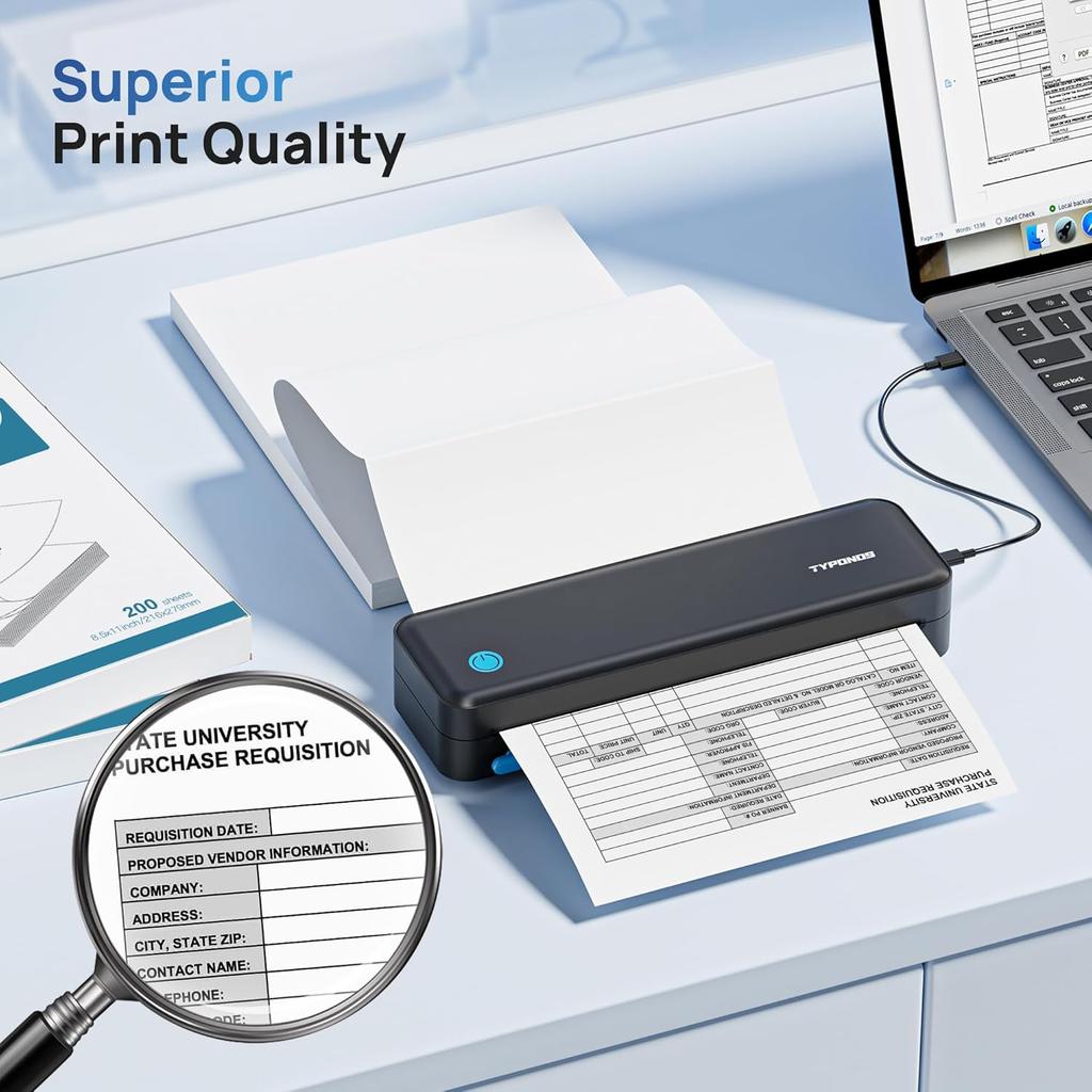 D820 Thermal Printer Paper 8.5 x 11 Inch, Continuous Folding Thermal Paper, US Letter Size printing paper Compatible with D820 Portable Printer, 100