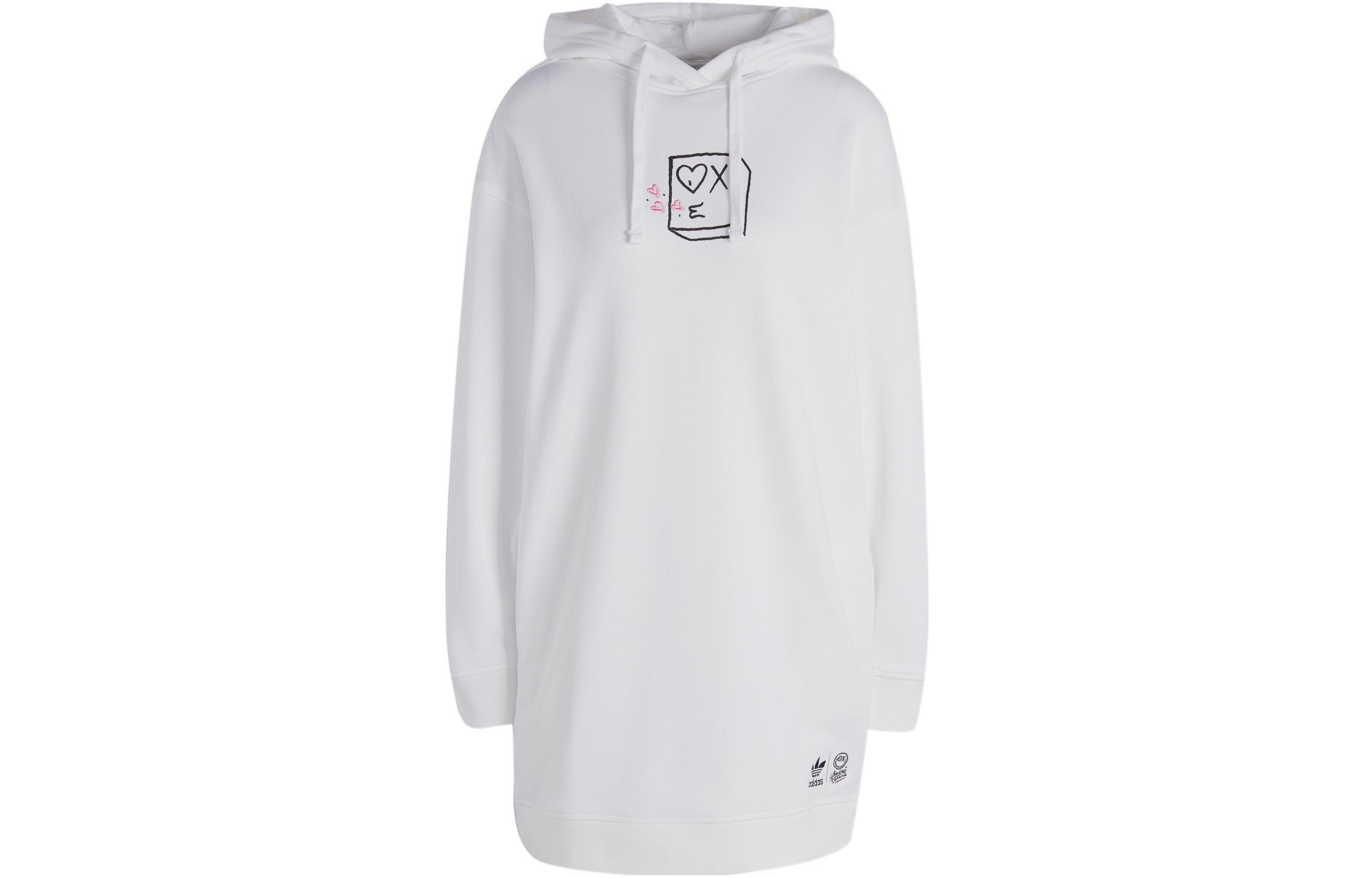 Adidas Long Sleeved Dresses Women s White Crew Neck Moderate Mid Length HY4270 XS