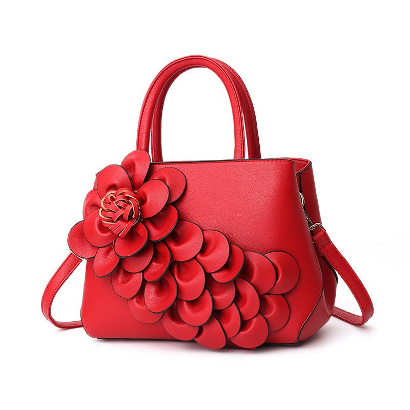 

Women s 3D Flower PU Leather Handbag, Large Capacity Commuter Shoulder Bag, Designer Inspired Classic Crossbody Satchel червоний